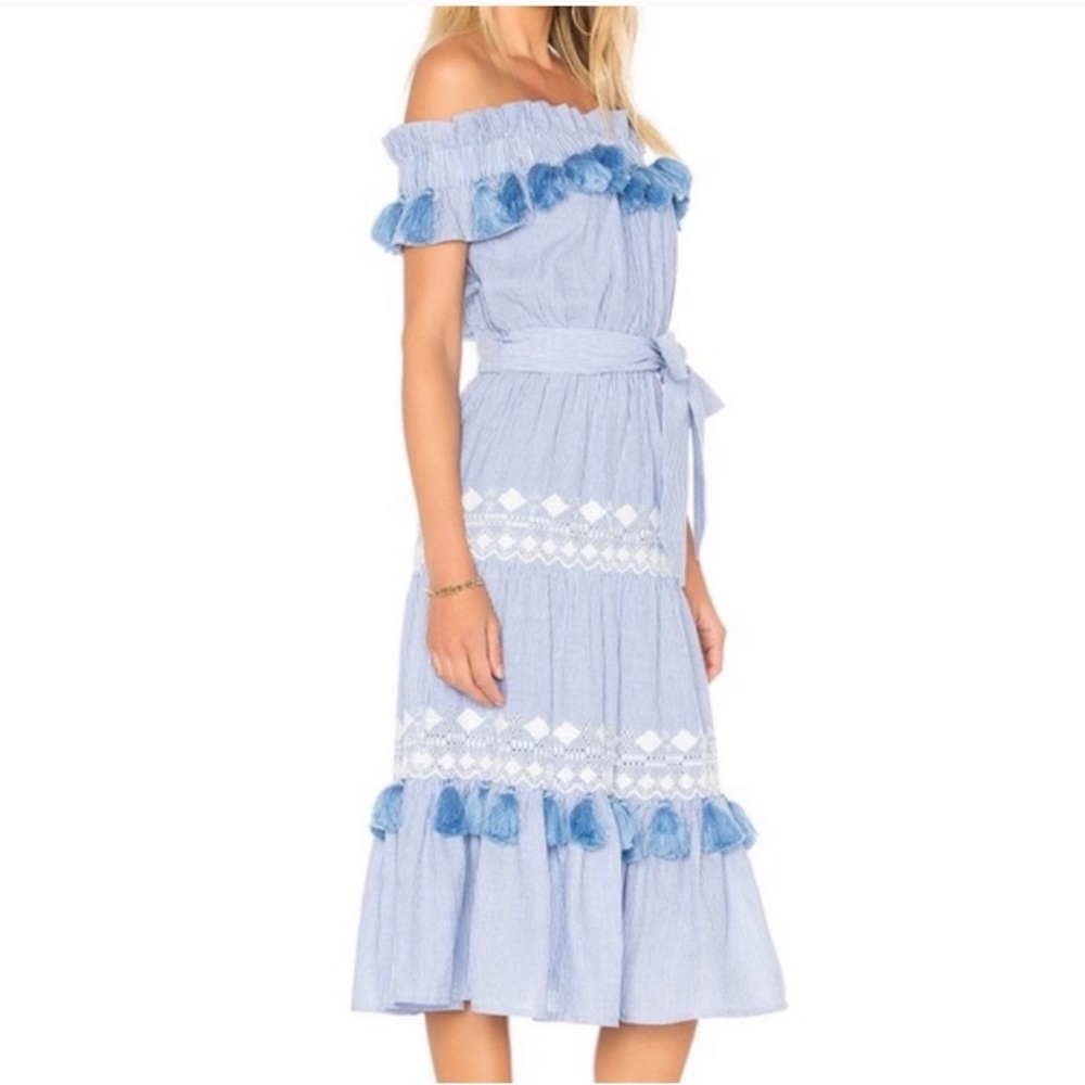 Tularosa Blue Off-Shoulder Dress with Lace Details; Size Small; Like New!